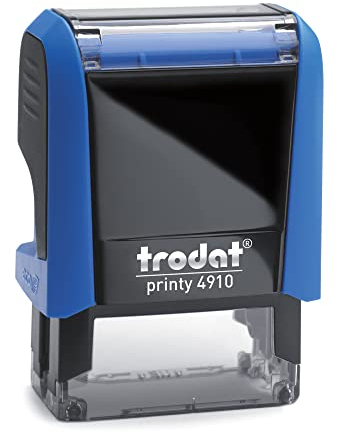 Trodat Printy 4910 - himmelblau - mit Wunschtext personalisierbarer Namensstempel, Firmenstempel oder Textstempel - 2 Zeilen - 26x9mm