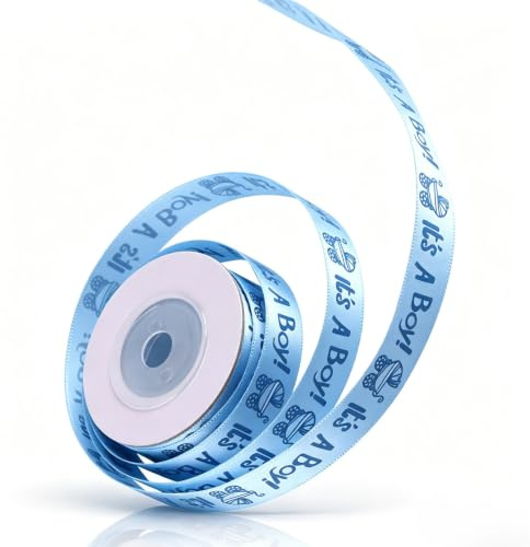 Cyrank Geschenkband Blau, Satinband für Babyparty, 10 Yards DIY Satinband, Baby Shower Ribbon, It's a Boy, Schleifenband Dekoband Band Bastelband, Baby Birth Party Gefälligkeiten Verpackung