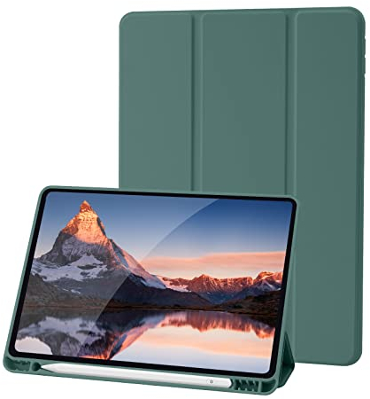 Custodia Cover Compatibile con iPad 9 8 7 Generazione (10.2 Pollici, 2021/2020/2019), Supporta la Carica di Pencil 2nd Gen, Auto Sveglia/Sonno (Verde Pino)