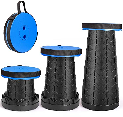 Tragbarer Klapphocker, Zweiten Generation Mini Teleskophocker, Leichte Campinghocker, Leicht Stabil Höhenverstellbar, Belastung 397Lb, für Outdoor Wandern Angeln BBQ Grillen Drinnen Reise Party (Blau)