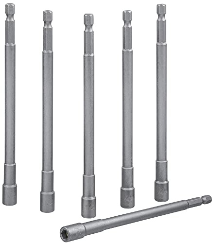 Mesee 6 Pieces 150mm Extra Long Magnetic Nut Driver Set, Power Impact Socket Nut Setters 1/4 Inch Hex Shank Quick Change Nut Drivers Drill Bits Hexagon Bolt and Nut Remover Wrench Tool