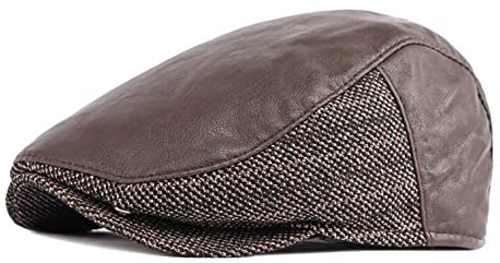 QI YUAN Beret Mütze Herren Schiebermütze mit Ohrenklappen Winter Schirmmütze Flatcap aus Leder Tweed Schlägermütze (Braun)