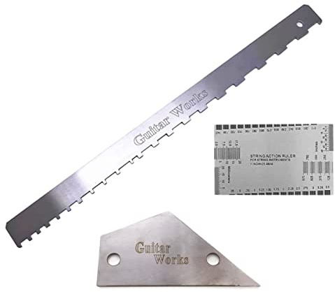 TUOREN 3-teiliges Gitarrenbauer-Werkzeug-Set, einseitig, gekerbt, gerader Rand, Saitenmaßstab, Lineal, Saitenhöhe, Bundwippe, Set-Up-Werkzeug für Gitarre, Griffbrett und Bünde