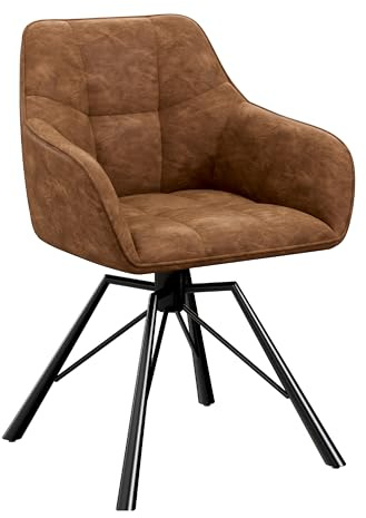 WOLTU Chaise Pivotante à 360°, Chaise Salle à Manger Scandinave, en Similicuir Vintage, Assise Rembourrée, Pieds en Métal, Marron Clair.