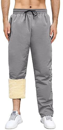 Yuson Girl Pantalon Jogging Homme Hiver Pantalon Décontracté Chaud en Polaire avec Cordon Pantalon de Jogging déperlant Longs Pantalons de Survêtement avec Deux Poches Zippées(Gris, XL)