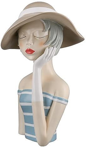 GILDE Dekofigur Frau Lady mit cremefarbenem Hut Kunstharz blau Creme 32 cm