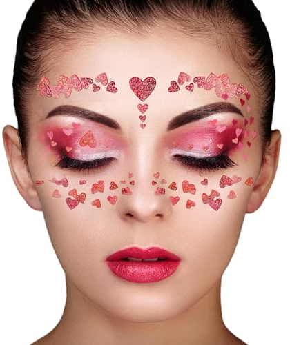 2 Stücke Temporäre Tattoos - Herzen, Gesichts - Aufkleber Set Klebetattoos Temporäre Tattoos Halloween/Karneval - Rot