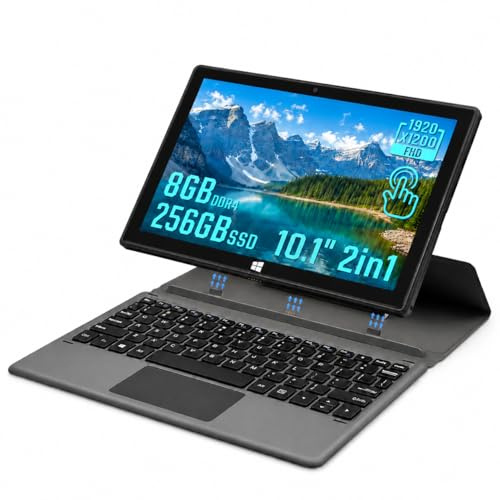 UDKED 10.1 Inch 2 in 1 Laptop Tablet with Keyboard, Windows Touchscreen Laptop,FHD 1920x1200 IPS Display, USB 3.0 & Type-C, Lightweight Mini Laptop for Work Study Travel(J3455, 8+256G)