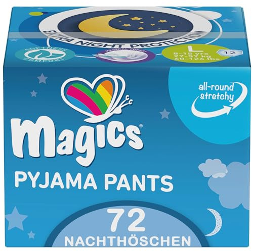 Magics Pyjama Pants - 72x Sous-Vêtements de Nuit Absorbants - Enfants 8-15 Ans, Taille L (27-57 Kg) - 72 Couches Culotte Absorbantes, 6 Paquets de 12 Pyjama Pants