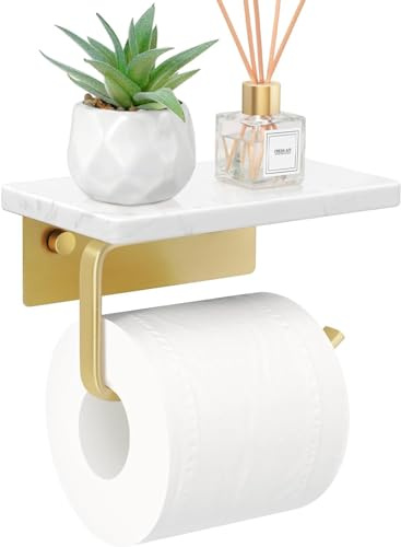Porte Papier Toilette, Support Papier Toilette Mural avec étagère en marbre Naturel pour Salle de Bain Accessoire, Porte Rouleau Papier Toilette,dérouleur Papier Toilette Blanc (Blanc)