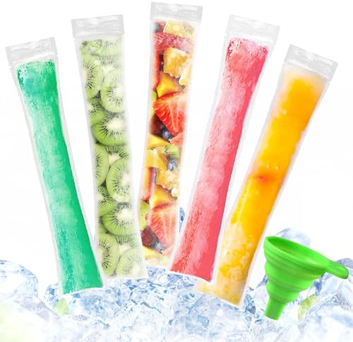 Sacs Popsicle, 200 Pièces Sacs de Sucettes Glacées, DIY Popsicle Pochettes, Moule Sac Popsicle, Sacs à Glace Jetables, avec Entonnoir, pour Yaourt, Bonbons glacés, Glaces Party Favors