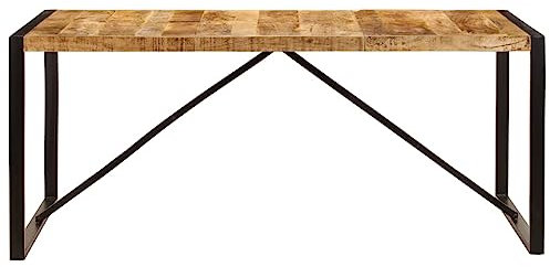 Pxznbe Esstisch Küche 180 x 90 x 76 cm Braun und Schwarz aus massivem Mangoholz, antiker Stil, Bistrotisch, Innendekoration, Wohnzimmer, Esszimmer, verschiedene Anwendungen