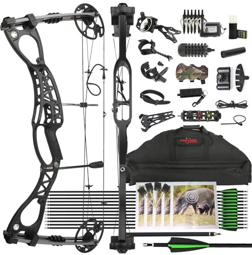 surwolf Compoundbogen Set Bogenfischen 0~70LBS Einstellbare,Bogen und Pfeil Set 320fps Jagdbogen für Erwachsene Jugend Jagd, Rechts&Links (Black set2, Right)