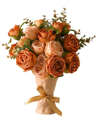 NAWEIDA Artificial Flowers in Vase,Fake Rose Flowers Faux Flower Arrangement for Home Office Decoration, Dining Table Centerpiece