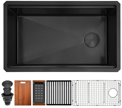 Lonsince Black Undermount Kitchen Sink 30 inch,16 Gauge Stainless Steel Sinks,Single Bowl Workstation Sink,Modern Kitchen Sink Offset Drain (30 X 18)