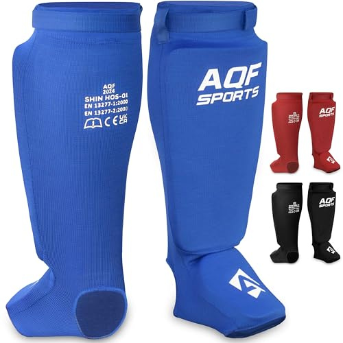 AQF Schienbeinschoner Kickboxen, CE UKCA SATRA geprüft für MMA & Muay Thai | EVA-gepolsterter Spannschutz mit Fußschutz und Beinunterstützung für Karate, Kampfsport & intensives Training