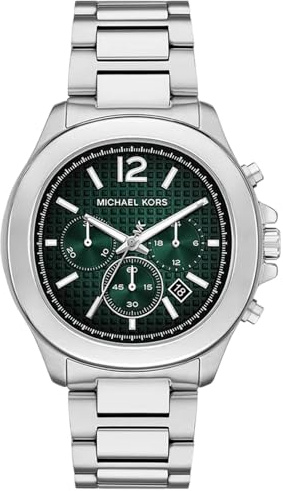 Michael Kors Orologio Sage da uomo, movimento cronografo al quarzo 44 mm con cinturino in acciaio inossidabile, 44 mm, Set di toni argento