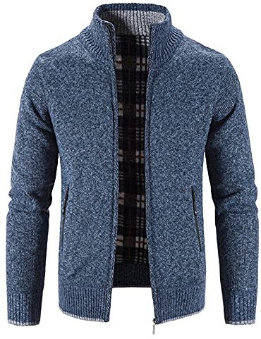 Strickjacke Herren Fleecejacke Sweatjacke Festival Cardigan Mit Reißverschluss Warm Trachtenjacke, Langarm Stehkragen Pullover Cardigan Herren Wintermantel
