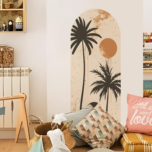 Runtoo Grand autocollant mural bohème en forme d'arche de fond palmier moderne et simple pour chambre à coucher, tête de lit, salon, chambre d'enfant, bureau, décoration d'intérieur