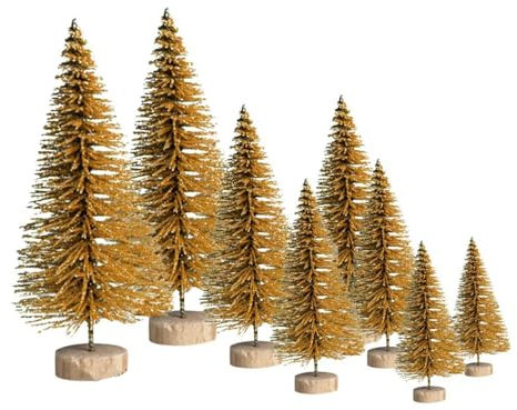 8Pcs Mini Christmas Tree Bottle Brush Trees, Snow Frosted Sisal Trees Miniature Artificial Christmas Trees, Small Tabletop Xmas Trees for Winter Ornaments Christmas Crafts Decorations Gold