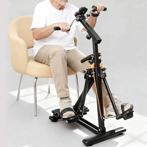Arm and Leg Pedal Exerciser for Seniors - Seated Pedal Exerciser with Leg Swing Exercise, Arm Rope Pull Exercise&Foot Massage, Stroke Recovery Pedal Exercise Equipment for Elderly, with Digital Display