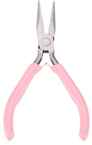 sourcing map Needle Nose Pliers 5 Mini Jewelry Pliers with Npn-Slip PVC Handle Thin Precision Jewelry Flat Jaw for Beading Tool Hobby Craft, Pink