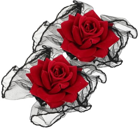 VALICLUD Gothisches Halloween Armband aus Elastischer Spitze mit Roten Rosen Fingerlose Handgelenksmanschette für Damen Hautfreundlich Modisch für Hochzeit und Party | Lace und Elastisch, Verstellbare Passform, Hautfreundlich und Bequem, 1 Paar für Maskenball, Prom