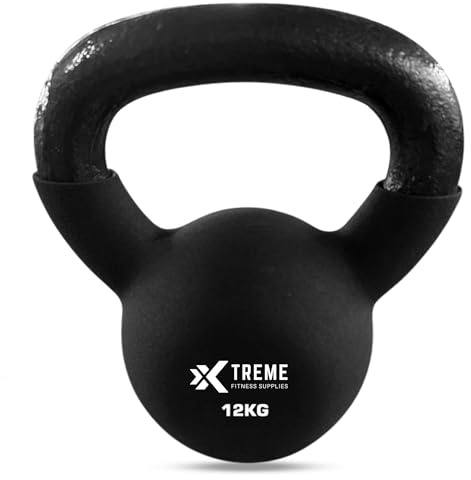 Xtreme Fitness Kugelhantel 12kg mit Neoprenbeschichtung, Massive Gusseisen Kettlebell mit ergonomischem Griff, Robuste Hantel für Kraft, und Core Training, Ideal für CrossFit, HIIT und Home Gym
