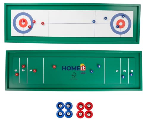 HOME It® Shuffleboard en Bois FSC – Jeu de palets Recto Verso intérieur/extérieur – Plateau 115x34 cm avec 8 Pucks colorés – Jeu d’adresse Convivial pour Famille et Amis