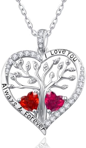 Zeuslia S925 Silber Halskette für Damen, Lebensbaum Kette Schmuck, Mama Geburtstag Hochzeit Jahrestag Geschenk, Freundin Tochter Baum des Lebens Schmuck mit Geburtsstein Anhänger