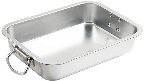 KAITION Bandeja de servicio inox, 36 x 27 x 7 cm, borde alto | Acero inoxidable 304, asas anchas, diseño de una pieza, 1,5 l, apta para lavavajillas