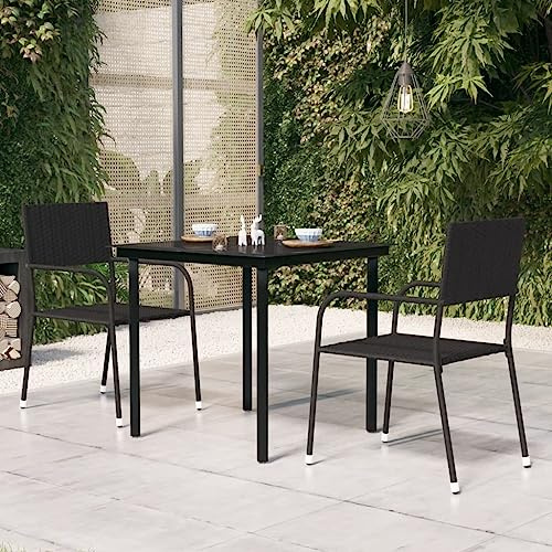 Kaloriko Garden Dining Table - Black Powder-Coated Steel Frame, Tough Glass Top, Medium Outdoor Furniture for Camping, Picnic, Kitchen Table