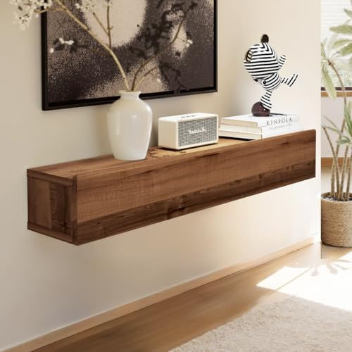 TuckTect Floating Solid Wood Console Table, 32'' Wall Mounted Narrow Entryway Table with Storage Shelf, Modern Couch Shelves Small Entry Way Tables for Entryway, Front Hall, Hallway (Walnut, 31.5IN)