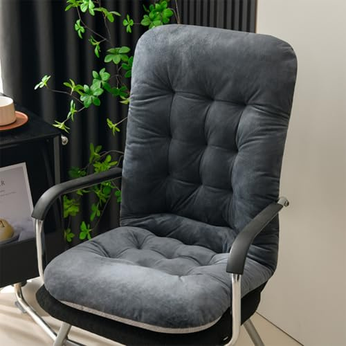 Mateju Office Chair Cushion with High Back & Ties, Velvet Soft Garden Rocking Chair Cushions Thick Seat Pads Sun Lounger Cushions for Indoor Outdoor Recliner Patio Sunbed Bench (Dark gray,45x95cm)