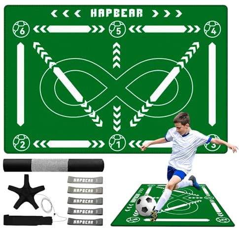 HAPBEAR Tapis D'Entraînement Au Football 90 x 60 cm x 5 mm Idéal Pour L'Entraînement À L'Agilité, La Coordination Et La Maîtrise Du Ballon Chez Les Jeunes, Surface Antidérapante Qui Ne S'Enroule Pas