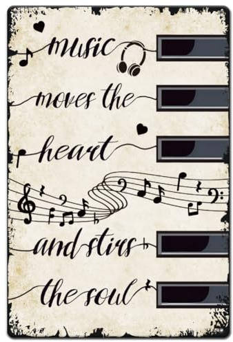 SUPERDANT Black and White Piano Keys Metal Tin Sign Retro Cocktail Music Moves the Heart Metal Poster Wall Art Plaque Decor Rectangle Signs for Music Room Bars Restaurants Cafe Pubs Wall Art