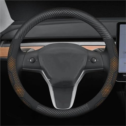Funda para Volante Coche para Tesla para Model 3 YSX Fibra De Carbono Gamuza Microfibra Cuero Accesorios De Repuesto Funda Antideslizante para Volante de Coche de fibr(Type K)