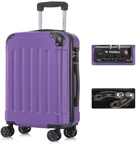 YONSLY Premium Reisekoffer TSA-Schloss,YKK-Reißverschluss Hartschalen-Koffer Trolley Kabinenkoffer Rollkoffer Suitcase Handgepäck 4 Rollen (Lila, M)