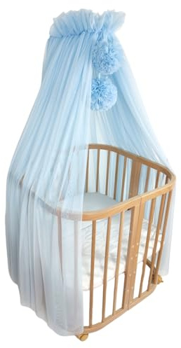 KOELL Baldachin für Kinderzimmer – Tüll Baldachin mit Pompons, Handgenäht, Bettdekoration, Oeko-Tex Material (Hellblau)