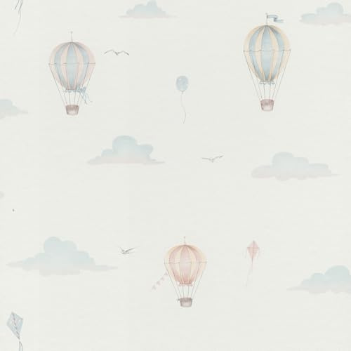Rasch Tapete 302622 - Vliestapete mit kleinen, bunten Heißluftballons, Kindertapete mit Luftballons und Drachen - Kollektion Kids World