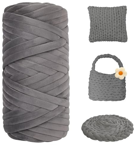 900g Dicke Wolle zum Handstricken Chunky Yarn Schlauchgarn Häkelwolle Dickes Garn zum Häkeln Stricken, für Anfänger, Decken, Tasche, Handstrickgarn DIY-Kunsthandwerk (Dunkelgrau)