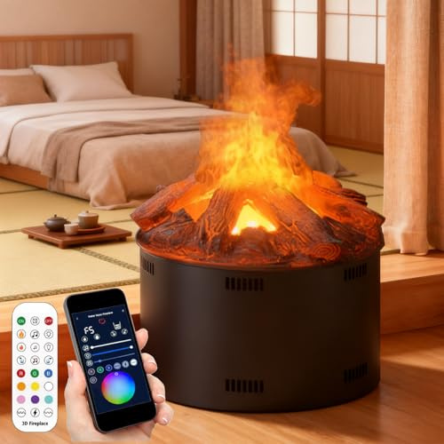 Chimenea De Vapor De Agua 3D Con Simulación Carbón, Humidificador Eléctrico Empotrado, Llama Ajustable 9 Colores,Ajuste De Niebla Y Temporizador, Control Táctil/Aplicación Remota 40cm/15.3in