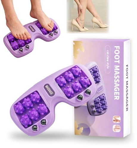 Feegela Rullo Massaggiante per Piedi a Zampa di Gatto, Viola | 3 modalità (massaggio profondo, digitopressione, terapia magnetica), fascite plantare e sollievo dallo sperone