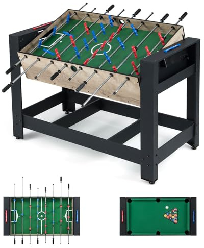 GOPLUS 2-in-1 Multifunktionstisch, 122 cm drehbar Kombi-Spieltisch mit Tischfußball & Billard, 2 Bälle & Queue-Stöcke, Dreiecksrack, Bürste, 2 Kreiden, Tischkicker für Kinder & Erwachsene