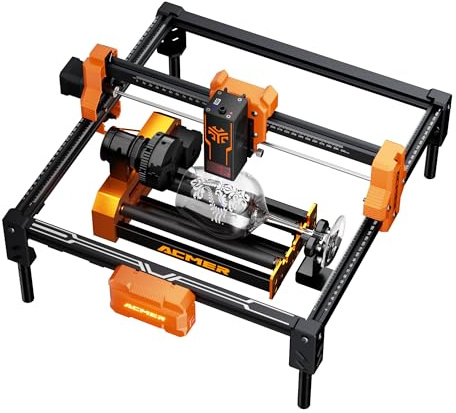 ACMER S2 12W Laser Cutter Set mit M4 Rotationswalze–Lasergravur Maschine, 48W Laser Graviermaschine, 300×300 mm Arbeitsbereich, 10000 mm/min Lasergravierer, 360° Gravuren für Holz, DIY, Bildung