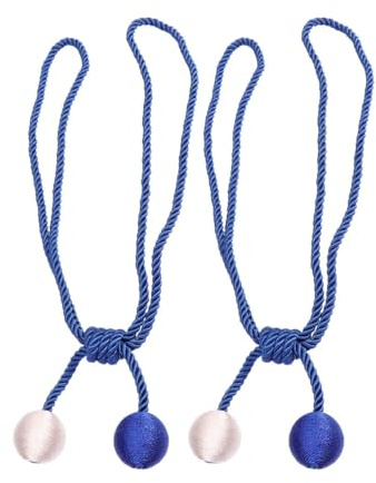 MAGICLULU Correa de Cortina y Fácil de Usar Azul Doble Bola de Poliéster Diseño Delicado para Sujetar Cortinas Paquete en Casa o Hotel