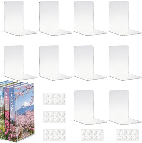 Solaverano Lot de 10 Serre-Livres Transparents en Acrylique 3mm d'épaisseur