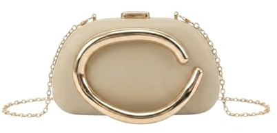 MODELISA - Bolso de Fiesta Tipo Clutch para Mujer, Cartera de Mano Elegante con Cadena de Hombro de Noche Rígido para Bodas, Ceremonias y Eventos (Beige)