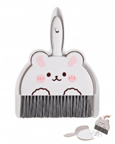 FAKZEP Ensemble Mini Pelle et Balayette Design Lapin, 1 Kit de Nettoyage et Petit Ramasse Poussière pour Balayer Miettes de Table, Bureau, Clavier d'Ordinateur