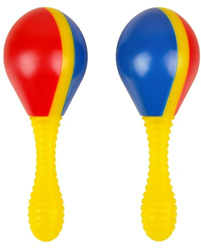 A-Star - Par de maracas de plástico pequeñas, sonajero agitador de 13 cm, instrumento de ritmo de percusión, azul y rojo